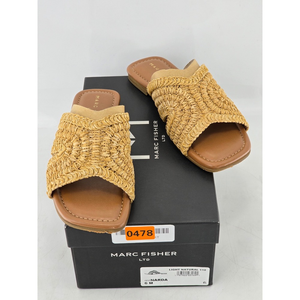 Marc Fisher Narda Slide Sandals Womens‎ 6 Light Natural Raffia Flat -Excellent